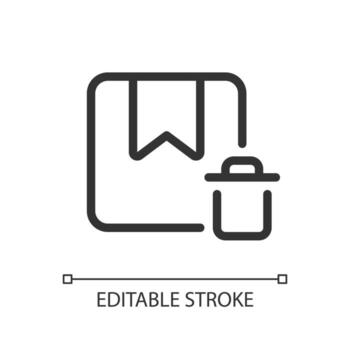 Eliminar orden píxel Perfecto lineal ui icono. cancelar paquete o empaquetar entrega. borrar caja información. interfaz gráfica de usuario, ux diseño. contorno aislado usuario interfaz elemento para aplicación y web. editable carrera vector