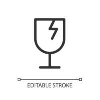 Broken wineglass pixel perfect linear ui icon. Fragile package. Attention sign. GUI, UX design. Outline isolated user interface element for app and web. Editable stroke vector