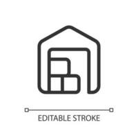 Warehouse pixel perfect linear ui icon. Postal storehouse. Logistics and distribution. GUI, UX design. Outline isolated user interface element for app and web. Editable stroke vector