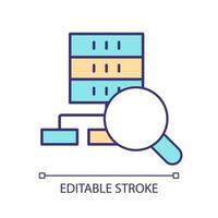 Analyzing workflow RGB color icon. Audit structure. Check performance. Data organization. Searching error. Isolated vector illustration. Simple filled line drawing. Editable stroke