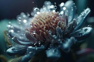 flores en el extraterrestre planeta con agua gotas. soñador fantasía botánico antecedentes. generativo ai foto