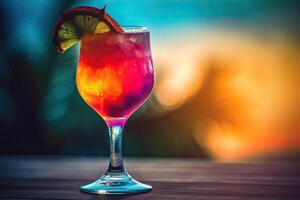 Tropical cocktail. Summer drinks and beach vacation background. photo