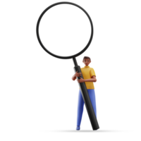 3D Render of Young Man Standing With Magnifying Glass png