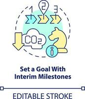 Set goal with interim milestones concept icon. Transforming business to net zero abstract idea thin line illustration. Isolated outline drawing. Editable stroke vector