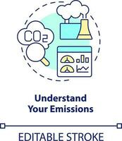 Understand your emissions concept icon. Pollution control. Transforming to net zero abstract idea thin line illustration. Isolated outline drawing. Editable stroke vector