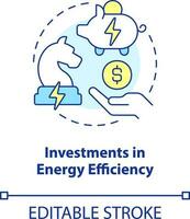 Investments in energy efficiency concept icon. Commerce. Net zero practice abstract idea thin line illustration. Isolated outline drawing. Editable stroke vector