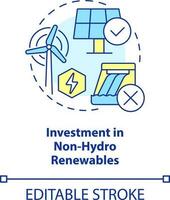 Investment in non hydro renewables concept icon. Net zero practice abstract idea thin line illustration. Isolated outline drawing. Editable stroke vector