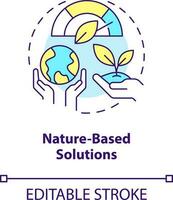 Nature based solutions concept icon. Dealing with pollutions. Global net zero goal abstract idea thin line illustration. Isolated outline drawing. Editable stroke vector