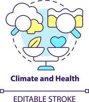 Climate and health concept icon. Pollution impact on wellbeing. Global net zero goal abstract idea thin line illustration. Isolated outline drawing. Editable stroke vector