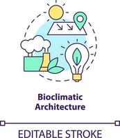 Bioclimatic architecture concept icon. Local climate. Net zero design approach abstract idea thin line illustration. Isolated outline drawing. Editable stroke vector