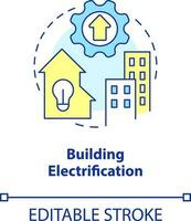 edificio electrificación concepto icono. energía eficiencia. red cero práctica resumen idea Delgado línea ilustración. aislado contorno dibujo. editable carrera vector