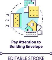 Pay attention to building envelope concept icon. Net zero design approach abstract idea thin line illustration. Isolated outline drawing. Editable stroke vector