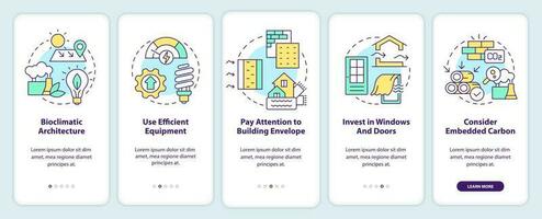 Net zero design approach onboarding mobile app screen. Sustainability walkthrough 5 steps editable graphic instructions with linear concepts. UI, UX, GUI template vector