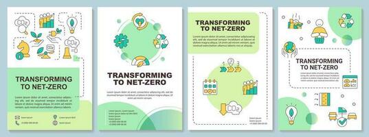 Transition to net zero green brochure template. Technology. Leaflet design with linear icons. Editable 4 vector layouts for presentation, annual reports