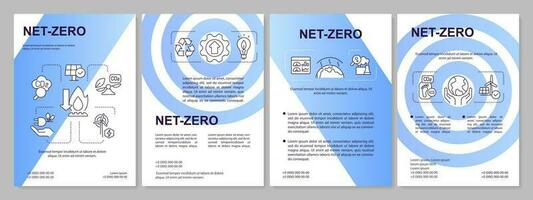 Net zero system blue brochure template. Carbon removal technology. Leaflet design with linear icons. Editable 4 vector layouts for presentation, annual reports