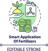 inteligente solicitud de fertilizantes concepto icono. aumentado cosecha rendimiento resumen idea Delgado línea ilustración. aislado contorno dibujo. editable carrera vector