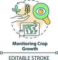 Monitoring crop growth concept icon. Observe progress. Increased crop yield abstract idea thin line illustration. Isolated outline drawing. Editable stroke vector