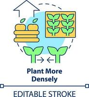 planta más densamente concepto icono. cantidad de plantas. creciente agricultura productividad resumen idea Delgado línea ilustración. aislado contorno dibujo. editable carrera vector