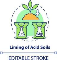Liming of acid soils concept icon. Source of agricultural productivity abstract idea thin line illustration. Isolated outline drawing. Editable stroke vector