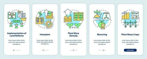 Increasing farming productivity onboarding mobile app screen. Walkthrough 5 steps editable graphic instructions with linear concepts. UI, UX, GUI template vector