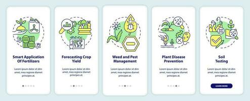 Increased crop yield onboarding mobile app screen. Agribusiness walkthrough 5 steps editable graphic instructions with linear concepts. UI, UX, GUI template vector