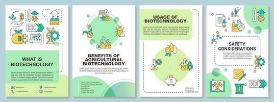 Agricultural biotechnology basics green brochure template. Leaflet design with linear icons. Editable 4 vector layouts for presentation, annual reports