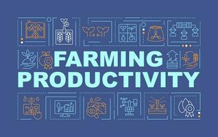 Farming productivity word concepts dark blue banner. Agribusiness. Infographics with editable icons on color background. Isolated typography. Vector illustration with text