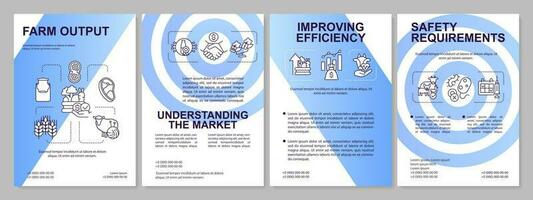 Maximising farm output blue brochure template. Farming. Leaflet design with linear icons. Editable 4 vector layouts for presentation, annual reports