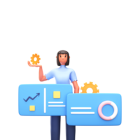 3D Render of Businesswoman Or Employee Holding Cogwheel And Presentation Infographic Diagram. png