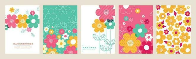 Set of natural and floral vector illustrations for beauty and fashion, greeting card, invitation card for wedding, web and social media banner, brochure cover, marketing material.