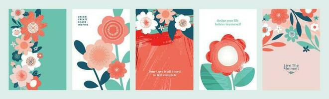 conjunto de natural y floral vector ilustraciones para belleza y moda, saludo tarjeta, invitación tarjeta para boda, web y social medios de comunicación bandera, folleto cubrir, márketing material.