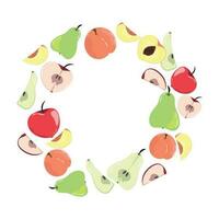 Round frame of pears, apples and peaches vector