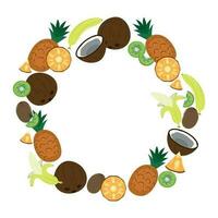 Round frame made of tropical fruits vector