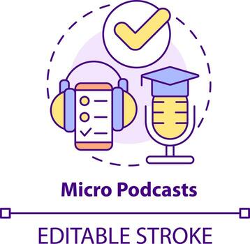 Micro podcasts concept icon. Delivering microlearning option abstract idea thin line illustration. Listen to audio content. Isolated outline drawing. Editable stroke vector