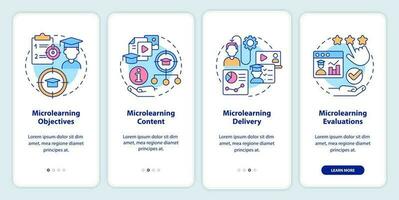 elementos de microaprendizaje inducción móvil aplicación pantalla. contenido recorrido 4 4 pasos editable gráfico instrucciones con lineal conceptos. ui, ux, gui modelo vector