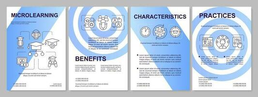 Micro learning blue gradient brochure template. Benefits and practices. Leaflet design with linear icons. 4 vector layouts for presentation, annual reports