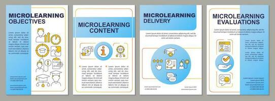 Elements of microlearning blue brochure template. Objectives. Leaflet design with linear icons. Editable 4 vector layouts for presentation, annual reports