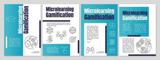 Gamified micro learning teal brochure template. Training. Leaflet design with linear icons. Editable 4 vector layouts for presentation, annual reports