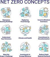 Net zero concept icons set. Reducing pollution process. Carbon removal idea thin line color illustrations. Isolated symbols. Editable stroke vector