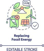 Replacing fossil energy concept icon. Reducing CO2 concentration. Net zero strategy abstract idea thin line illustration. Isolated outline drawing. Editable stroke vector