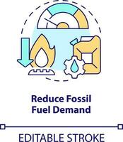 reducir fósil combustible demanda concepto icono. red cero. carbón eliminación estrategia resumen idea Delgado línea ilustración. aislado contorno dibujo. editable carrera vector