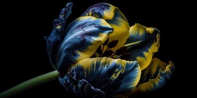 . . Blue and yellow aesthetics beautiful tulip flower in color of Ukraine. Romantic love vibe. Graphic Art photo