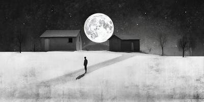 . . Surrealism lonely mood illustration with a lonely man person in urban city minimal decoration. Graphic Art photo