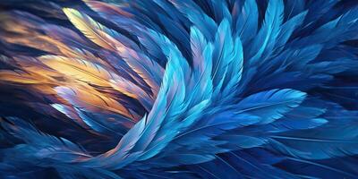 . . Photo realistic illustration of blue soft feathers. Pattern background texture romantic cozy vibe. Graphic Art