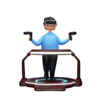 3D Rendering Cheerful Male Character Wearing Vr Glasses With Controller On Treadmill. png