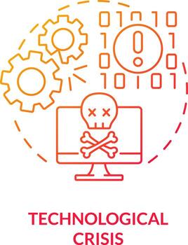 tecnológico crisis rojo degradado concepto icono. digital sistema fracaso y descomponer. tipo de crisis resumen idea Delgado línea ilustración. aislado contorno dibujo vector