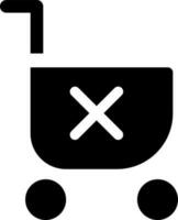 Clear shopping cart black glyph ui icon. Remove products. Online marketplace. User interface design. Silhouette symbol on white space. Solid pictogram for web, mobile. Isolated vector illustration