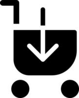 Loading shopping cart black glyph ui icon. Put product in shopping trolley. User interface design. Silhouette symbol on white space. Solid pictogram for web, mobile. Isolated vector illustration