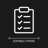 Checklist pixel perfect white linear ui icon for dark theme. Wellness to do list. Questions form. Vector line pictogram. Isolated user interface symbol for night mode. Editable stroke