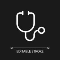 Stethoscope pixel perfect white linear ui icon for dark theme. Medical instrument. Health. Vector line pictogram. Isolated user interface symbol for night mode. Editable stroke